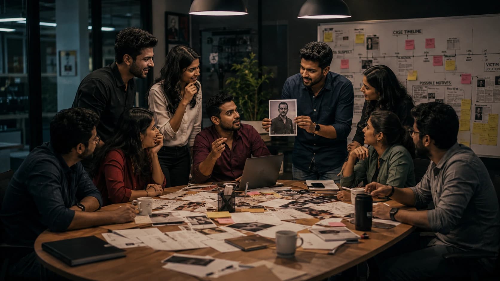 Teams working through evidence together in an office