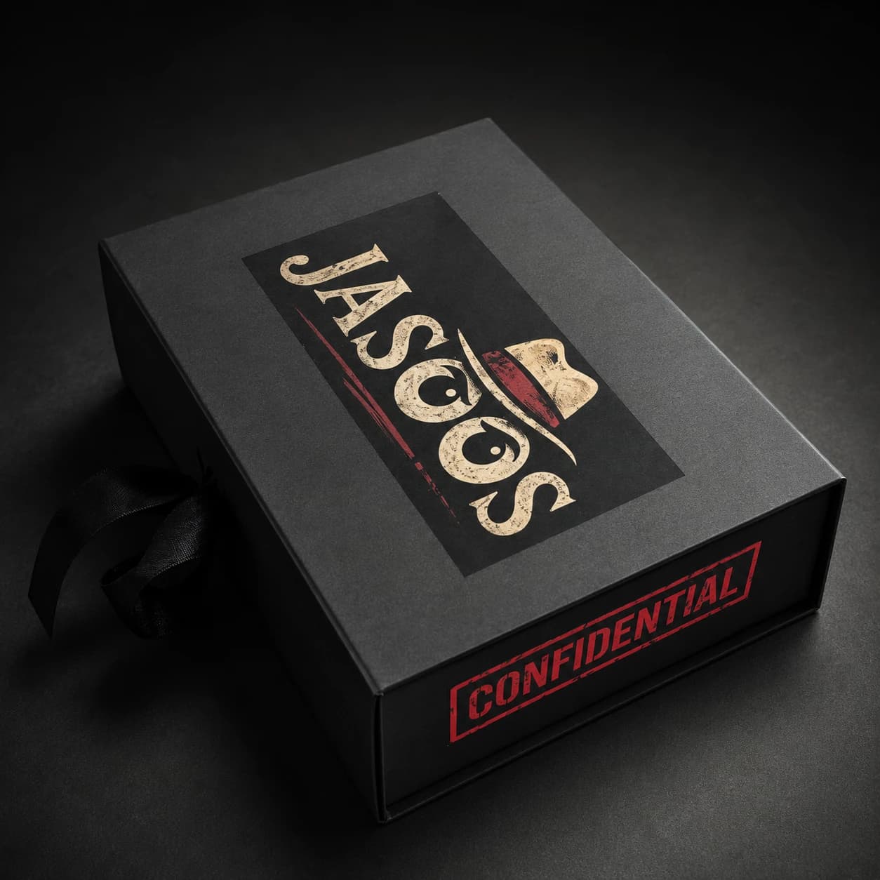 The sealed Jasoos evidence box, black with a ribbon and a red CONFIDENTIAL stamp